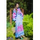 Boho Style Embroidered Maxi Dress Blue with Pink Embroidery